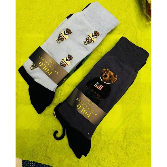 Polo Ralph Lauren Men's Crew Dress Socks Polo Bear Novelty Cotton Blend 2 Pairs - Picture 7 of 12